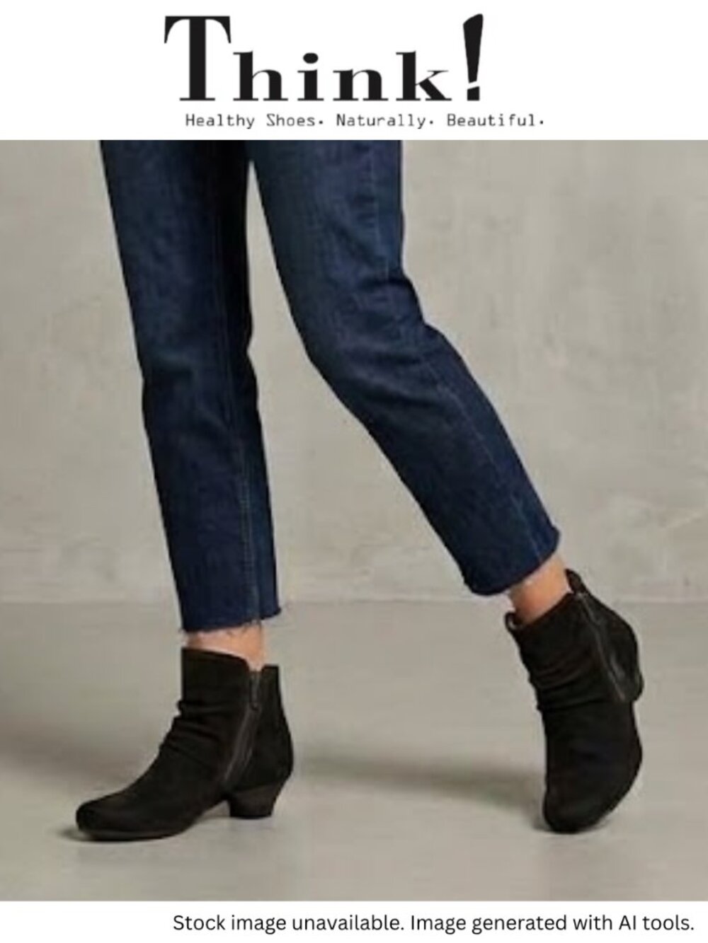 NIB Think! Aida Black Nubuck Slouchy Side Zip Moto Ankle Bootie Low Heel